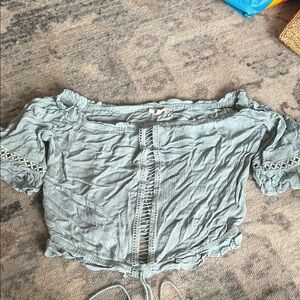 La Hearts Off-Shoulder Blouse in Light Blue